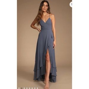 Lulu’s In Love Forever Granite Blue High-Low Maxi Dress